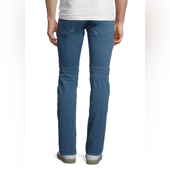 BALMAIN DISTRESSED TWILL MOTO SLIM STRAIGHT BLUE JEANS SIZE 34 is brand new - Picture 4 of 8